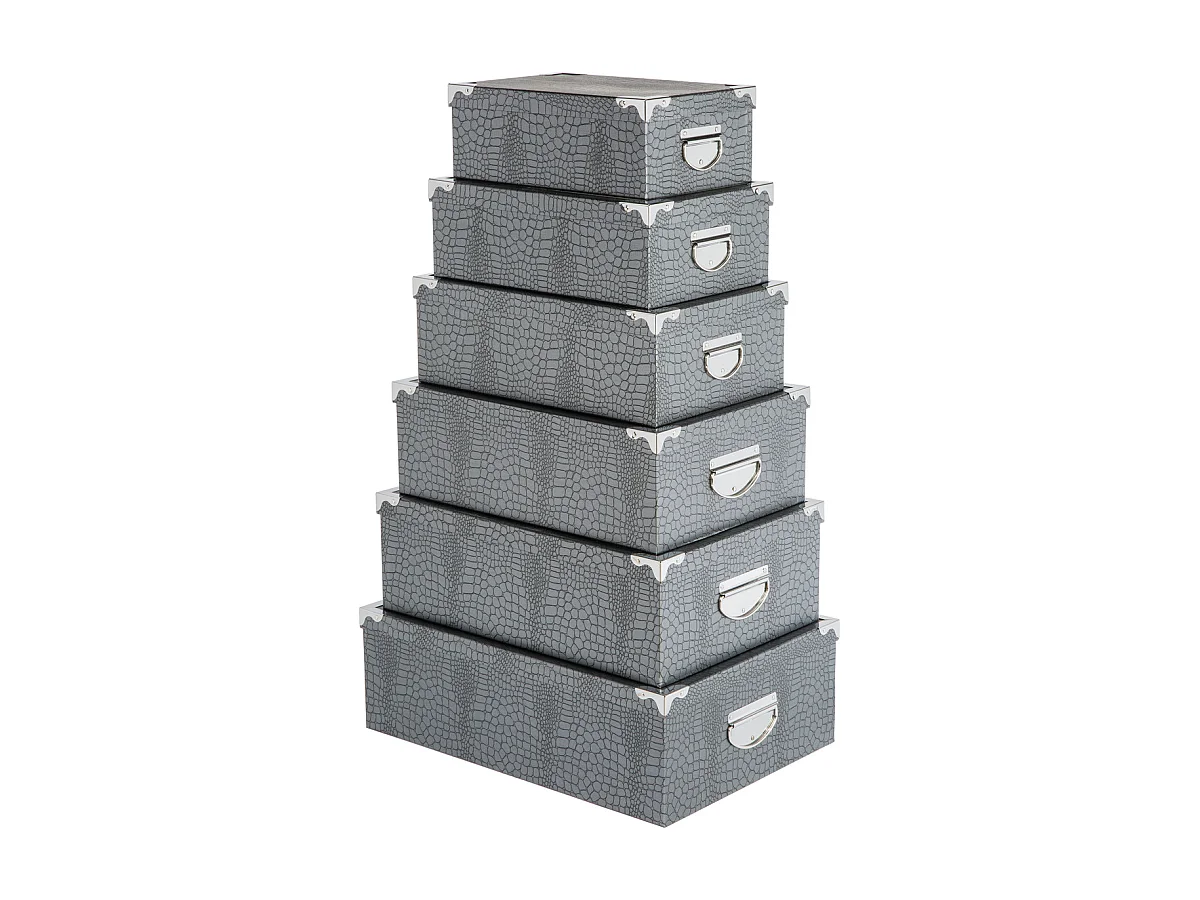 Lot de 6 Boites de rangement avec coins en métal effet croco Gris
