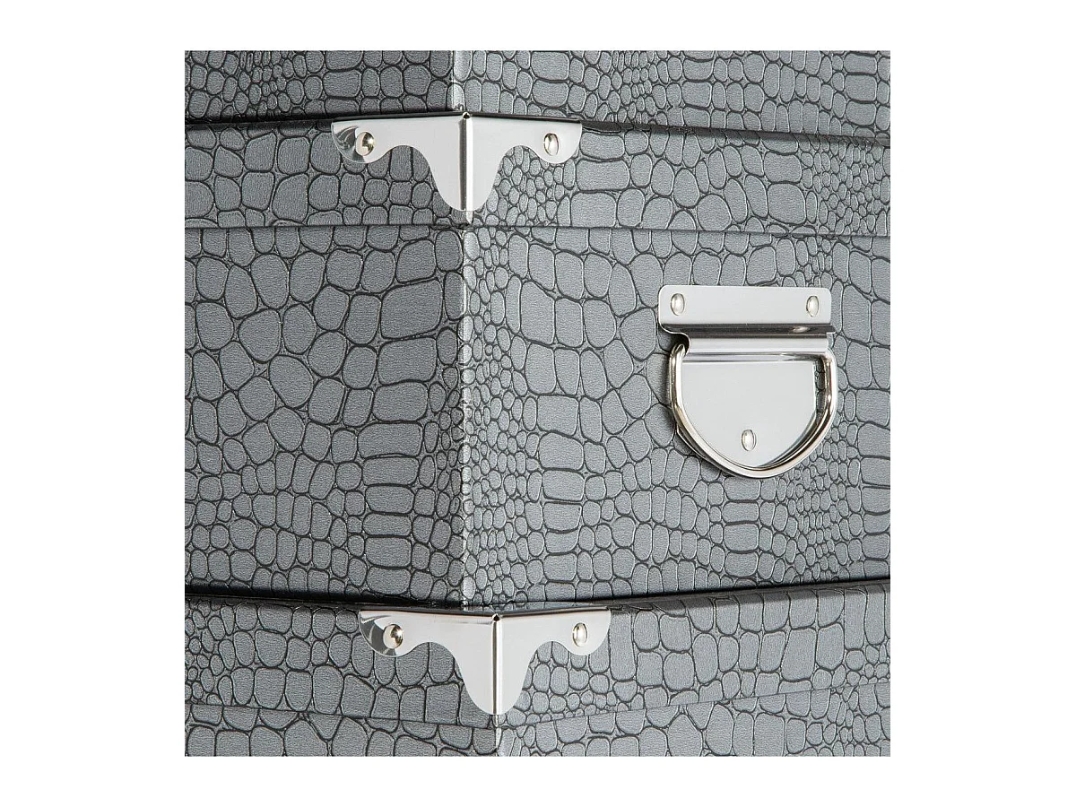 Lot de 6 Boites de rangement avec coins en métal effet croco Gris