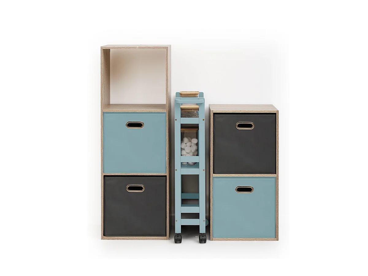 Desserte roulante 3 niveaux Bleu artic H 75 cm idéale pour les petits espaces