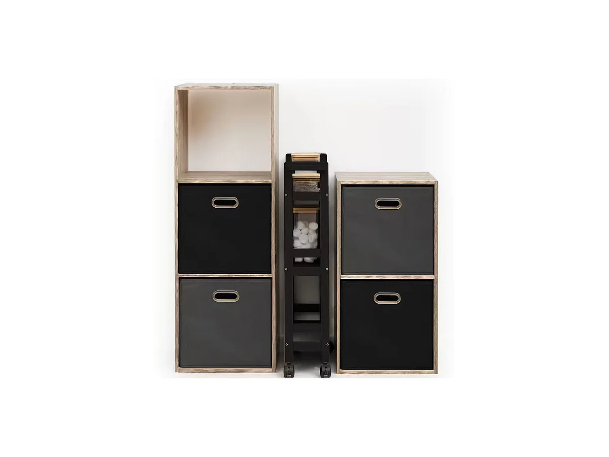 Desserte roulante 3 niveaux Noir Khol  H 75 cm idéale pour les petits espaces