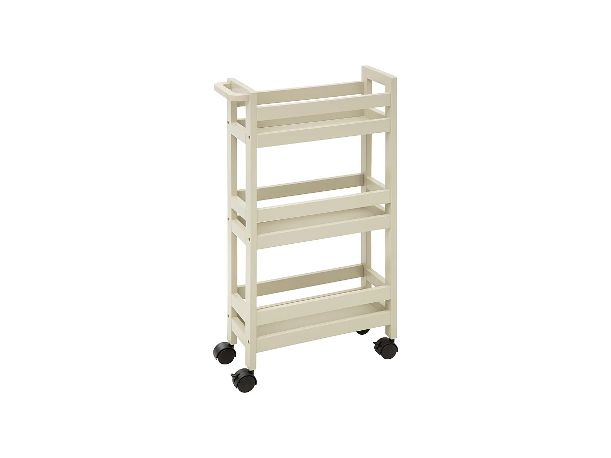 Desserte roulante 3 niveaux Beige Lin H 75 cm idéale pour les petits espaces