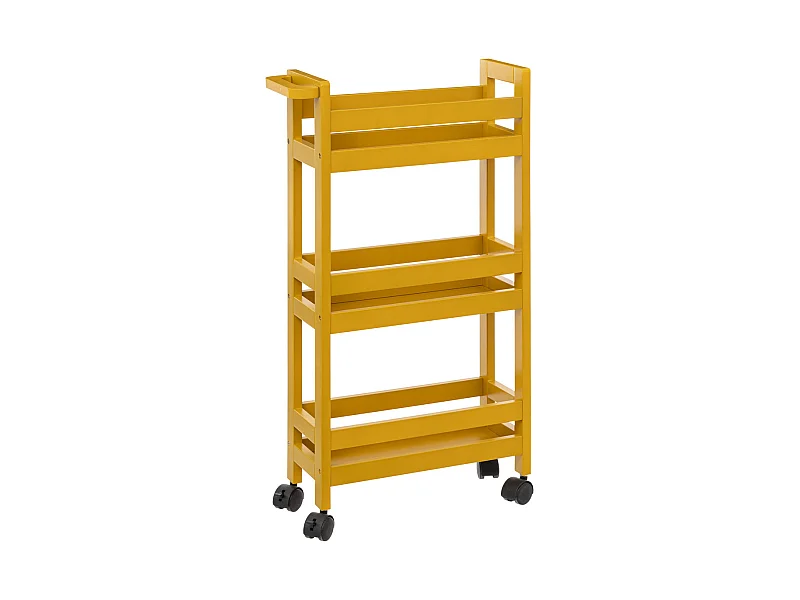 Desserte roulante 3 niveaux Jaune Moutarde H 75 cm idéale pour les petits espaces