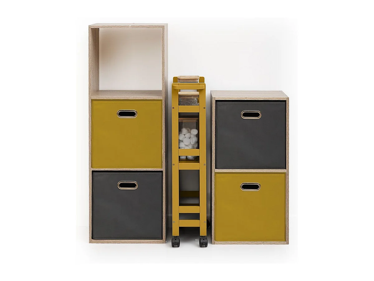 Desserte roulante 3 niveaux Jaune Moutarde H 75 cm idéale pour les petits espaces