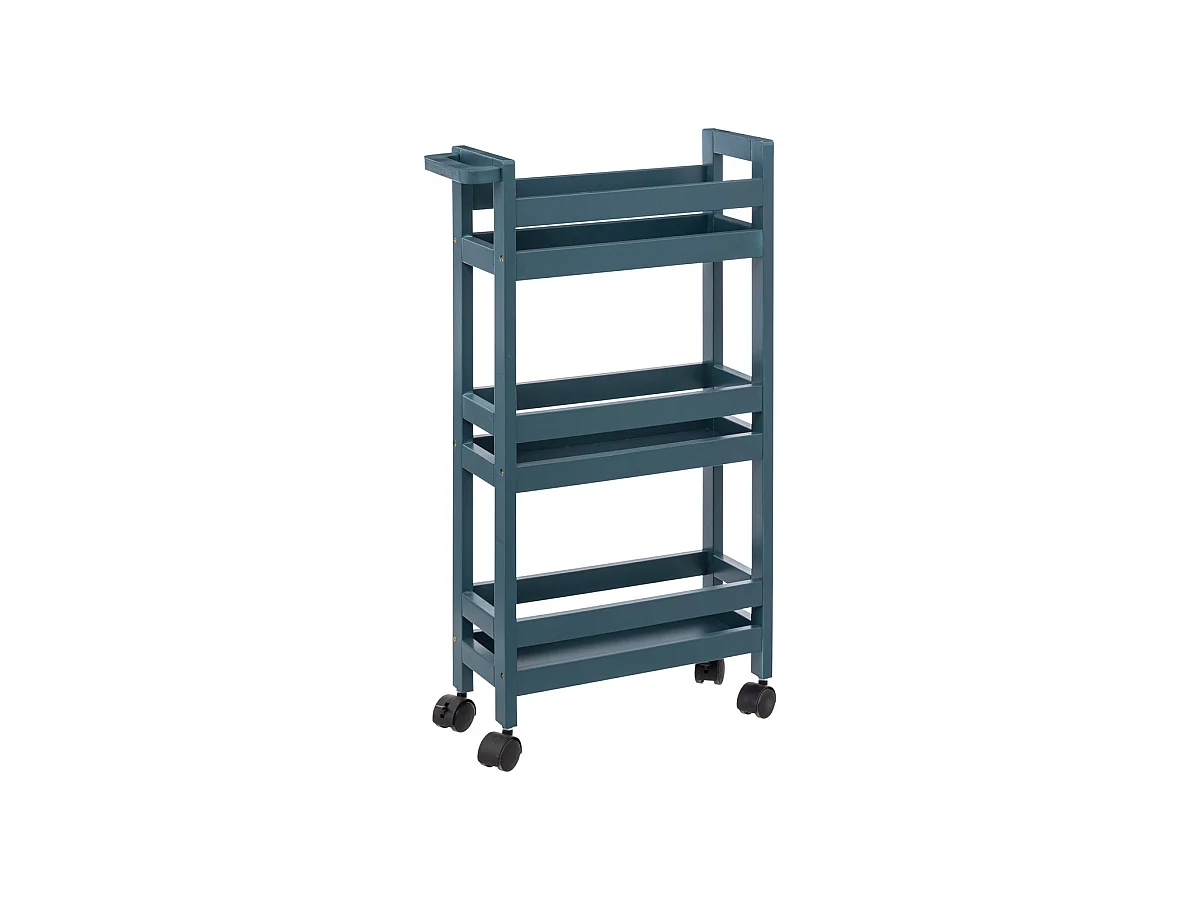 Desserte roulante 3 niveaux Bleu Pétrole H 75 cm idéale pour les petits espaces