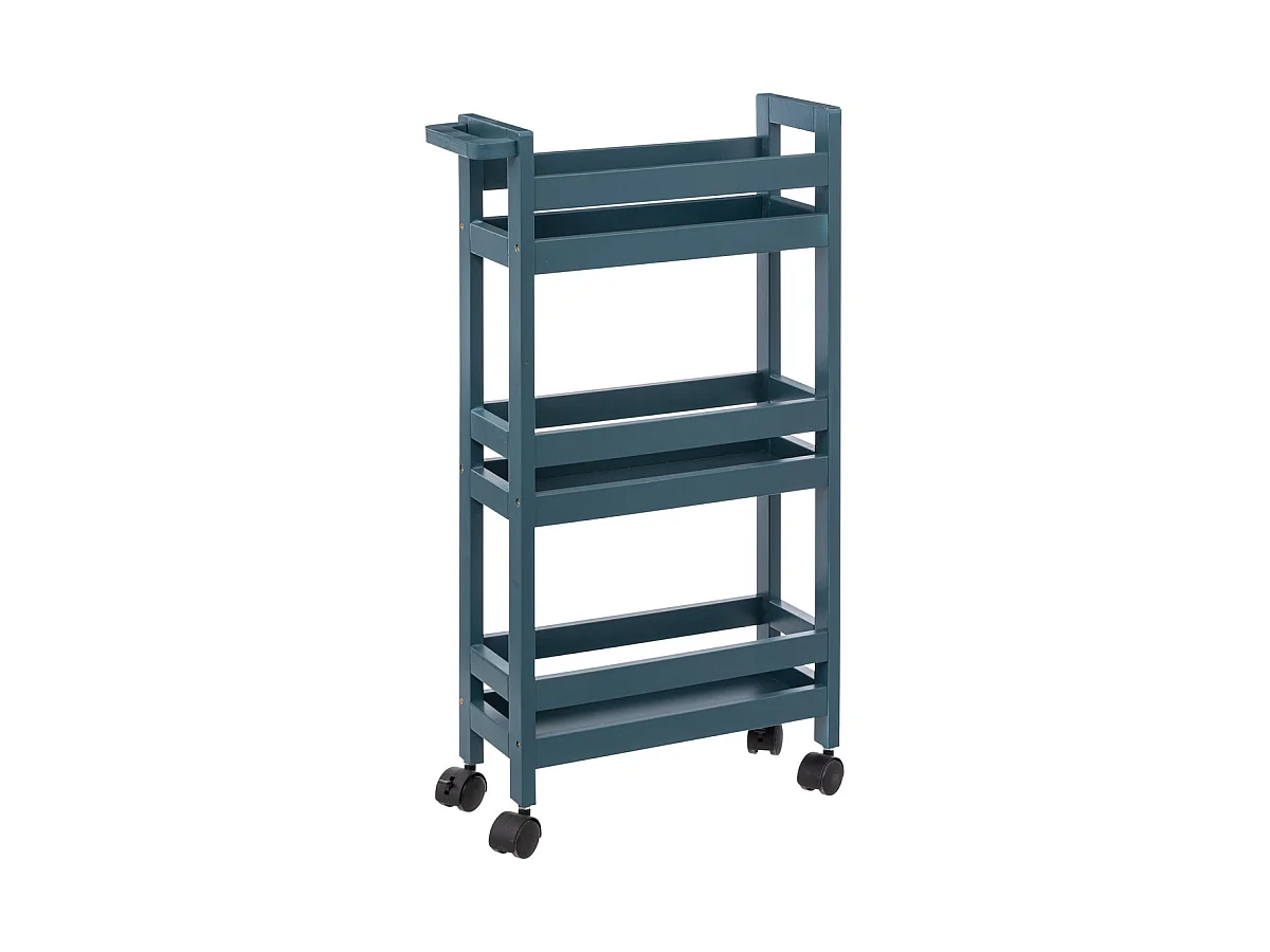 Desserte roulante 3 niveaux Bleu Pétrole H 75 cm idéale pour les petits espaces