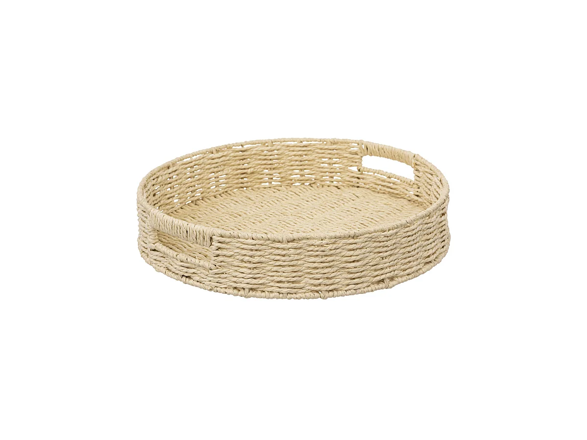 Plateau rond en corde Beige lin D 35 cm