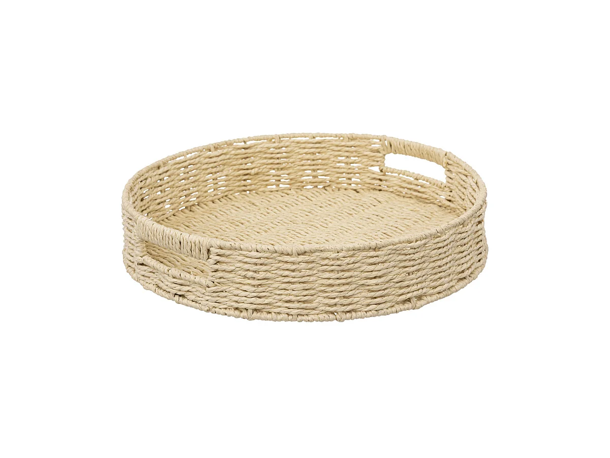 Plateau rond en corde Beige lin D 35 cm