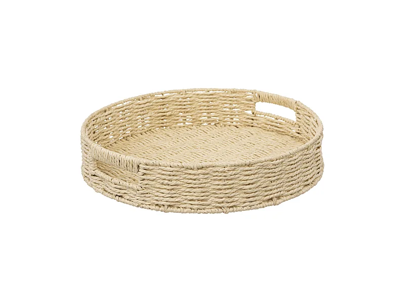 Plateau rond en corde Beige lin D 35 cm