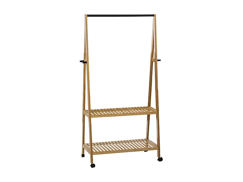Penderie Portant à vêtements en Bambou avec 2 étagères H 163 cm