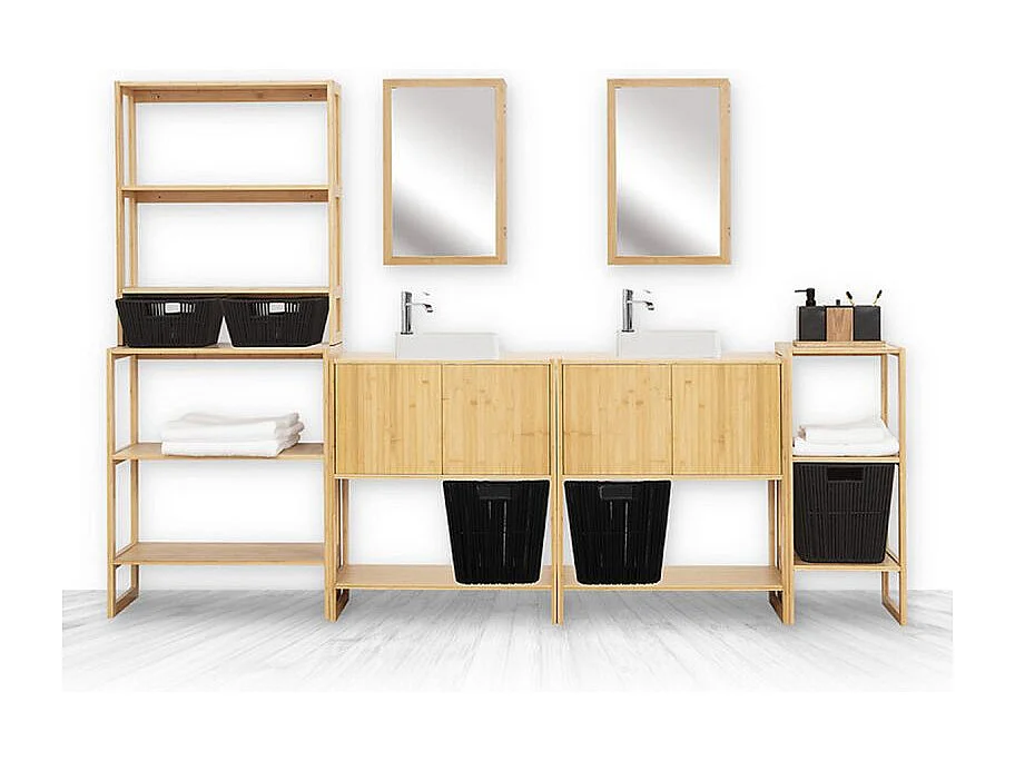 Meuble haut 1 porte Miroir et Étagères modulables en Bambou