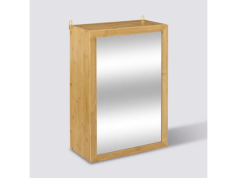 Meuble haut 1 porte Miroir et Étagères modulables en Bambou