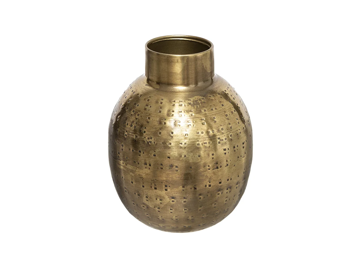 Vase en Métal Doré Martelé H 14 cm