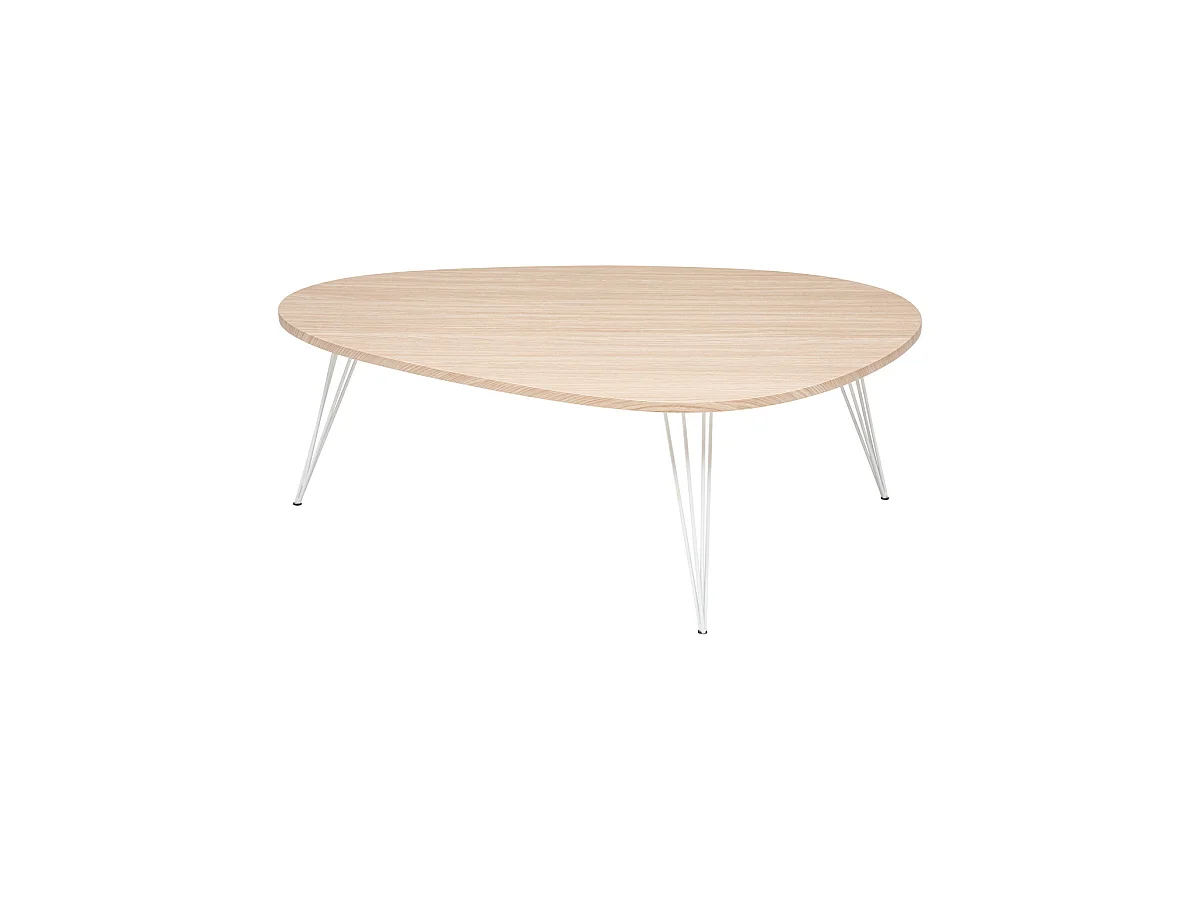 Table basse en bois et pieds en métal blanc 112 x 80 x H 40 cm