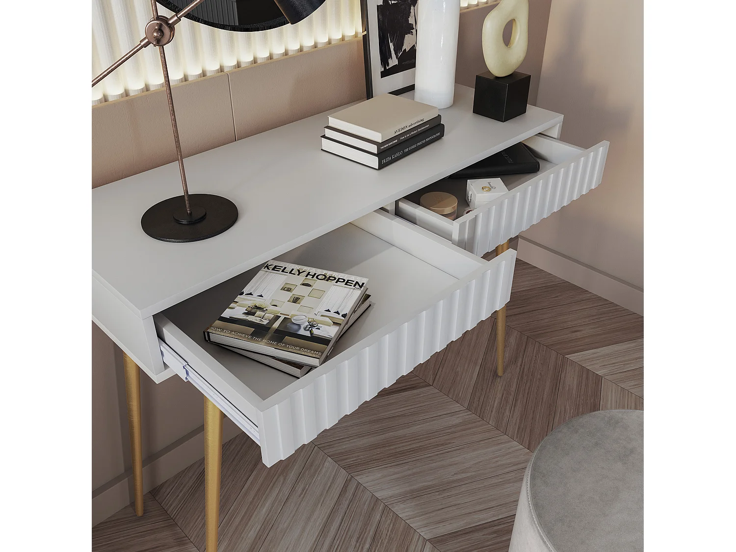 Coiffeuse -  104 cm - blanc - Bello