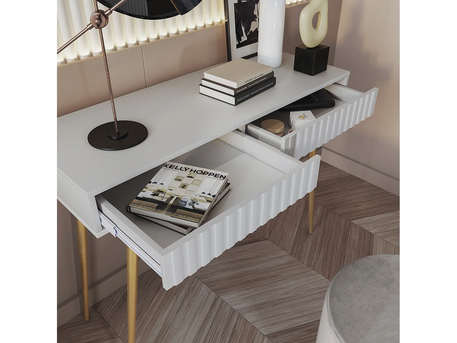 Coiffeuse -  104 cm - blanc - Bello