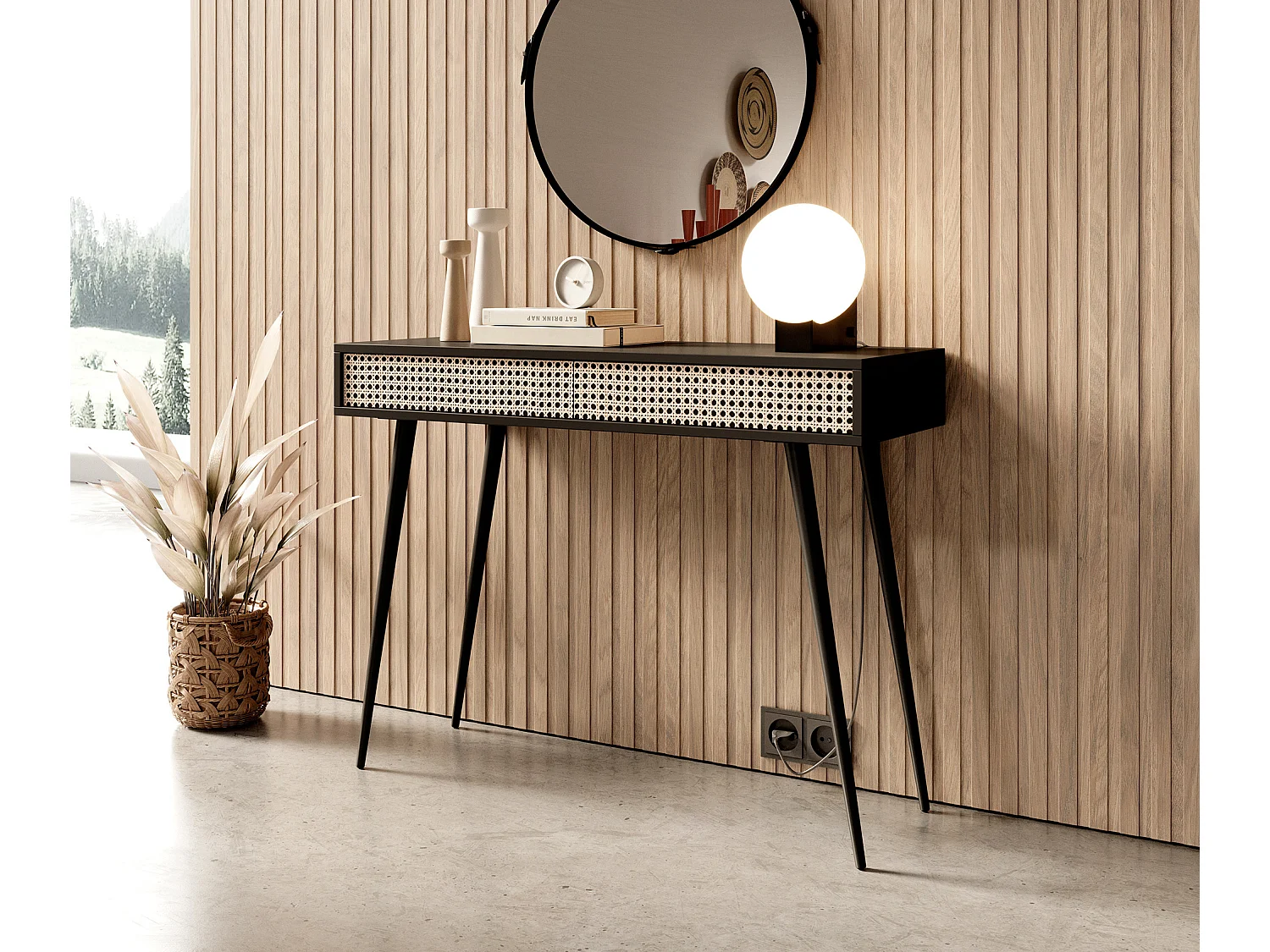 Coiffeuse - 104 cm - motif du tressage viennois, pieds noirs - Bello