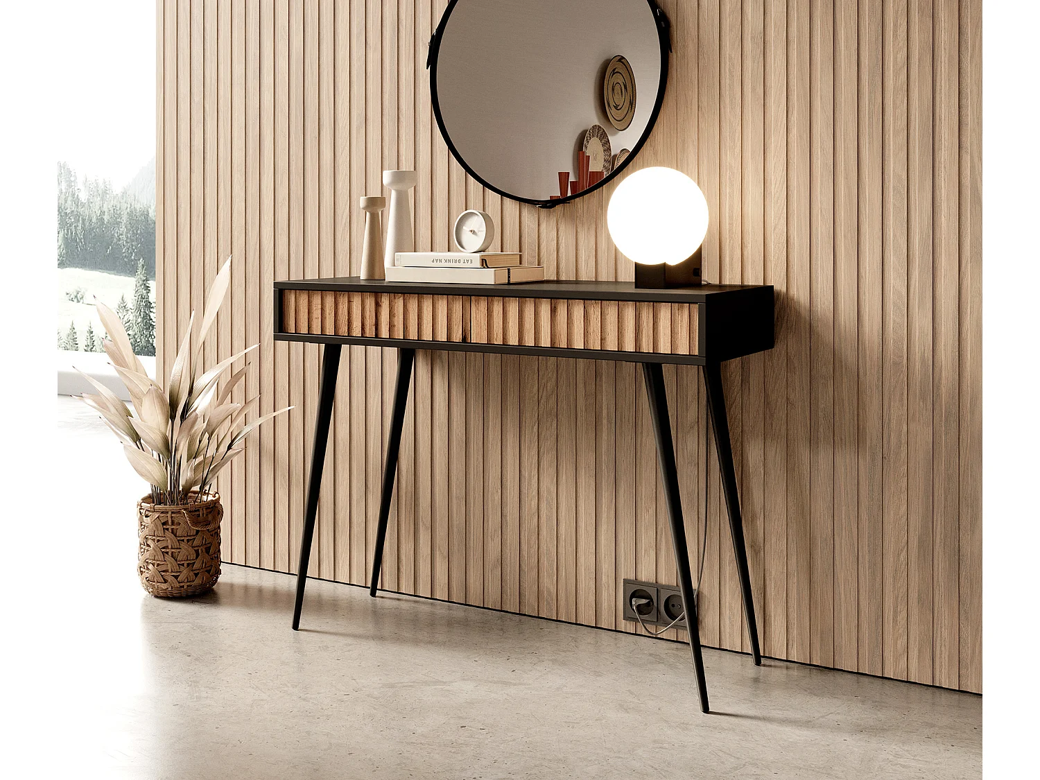 Kaptafel - 104 cm - zwart/wotan eiken - Bello