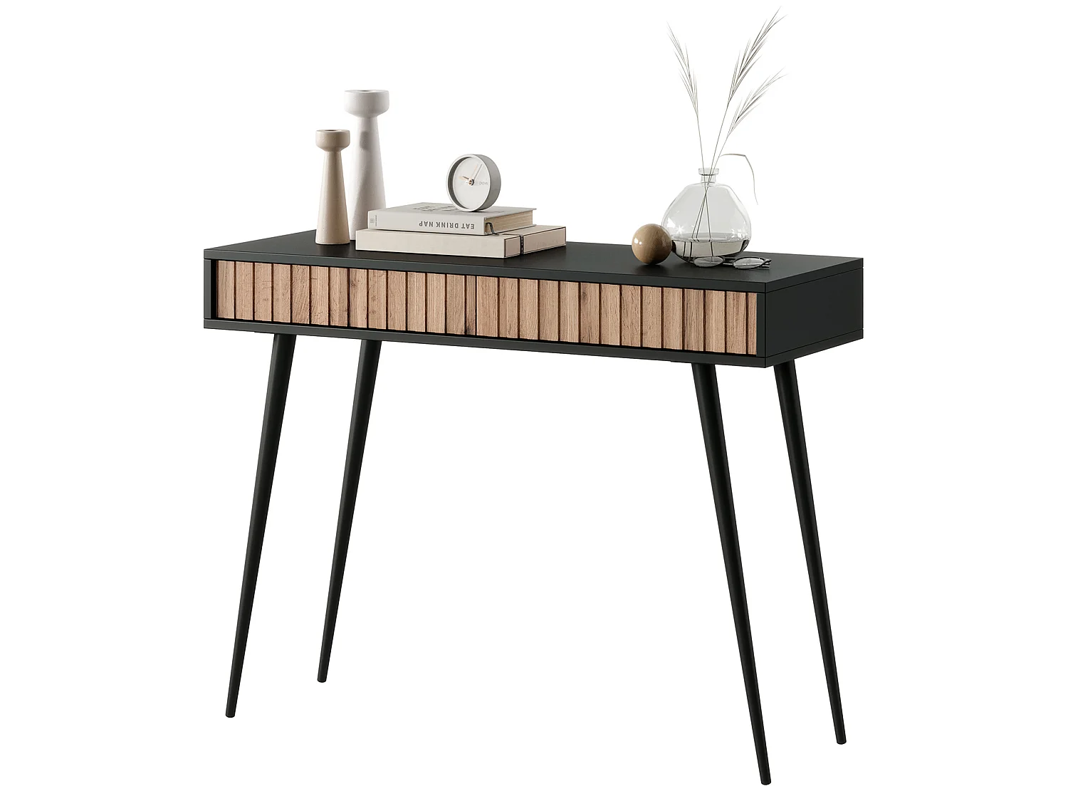 Coiffeuse -  104 cm - noir/chêne wotan - Bello