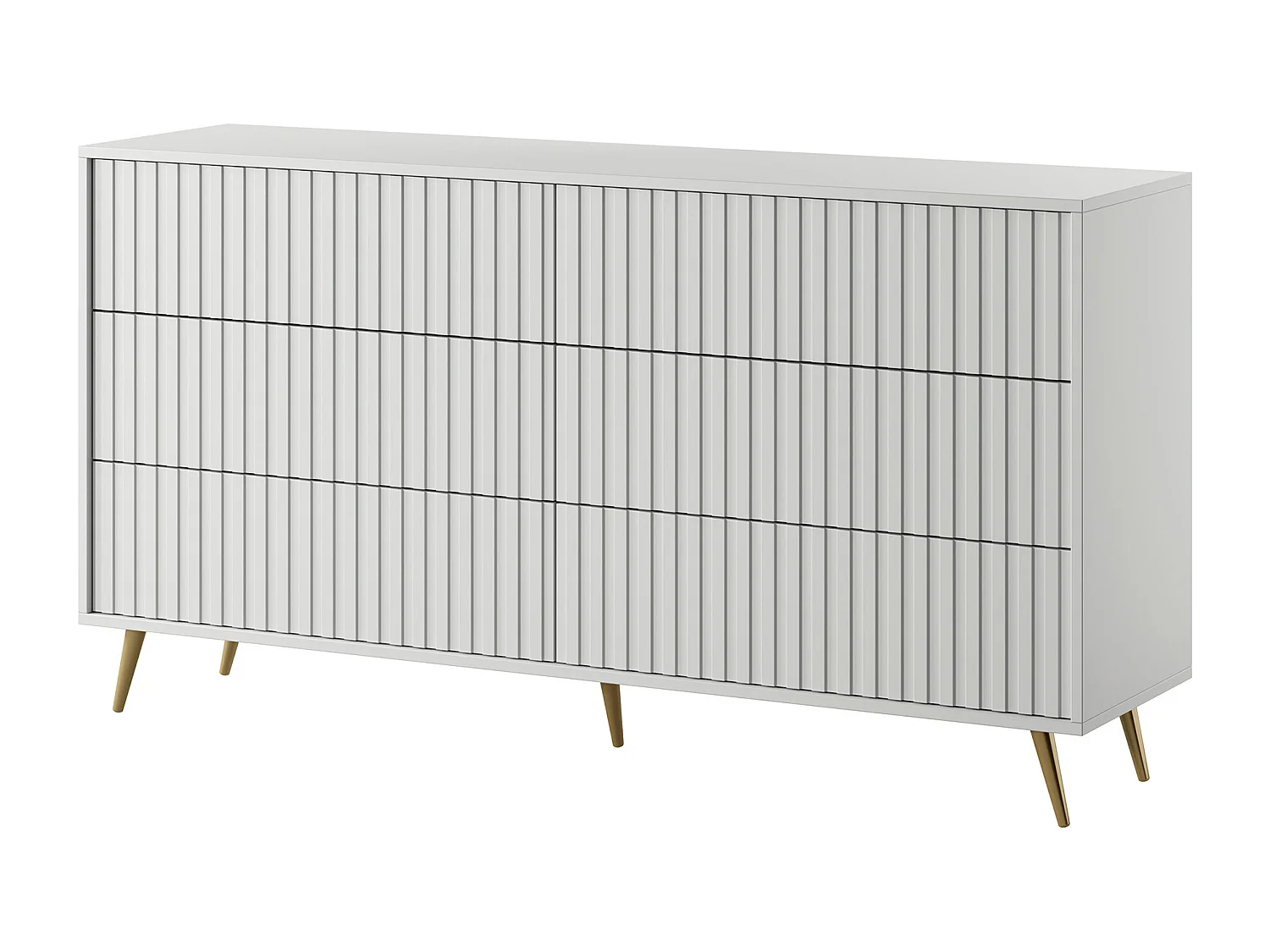 Commode avec six tiroirs - 154cm - Blanc avec pieds dorés - Bello