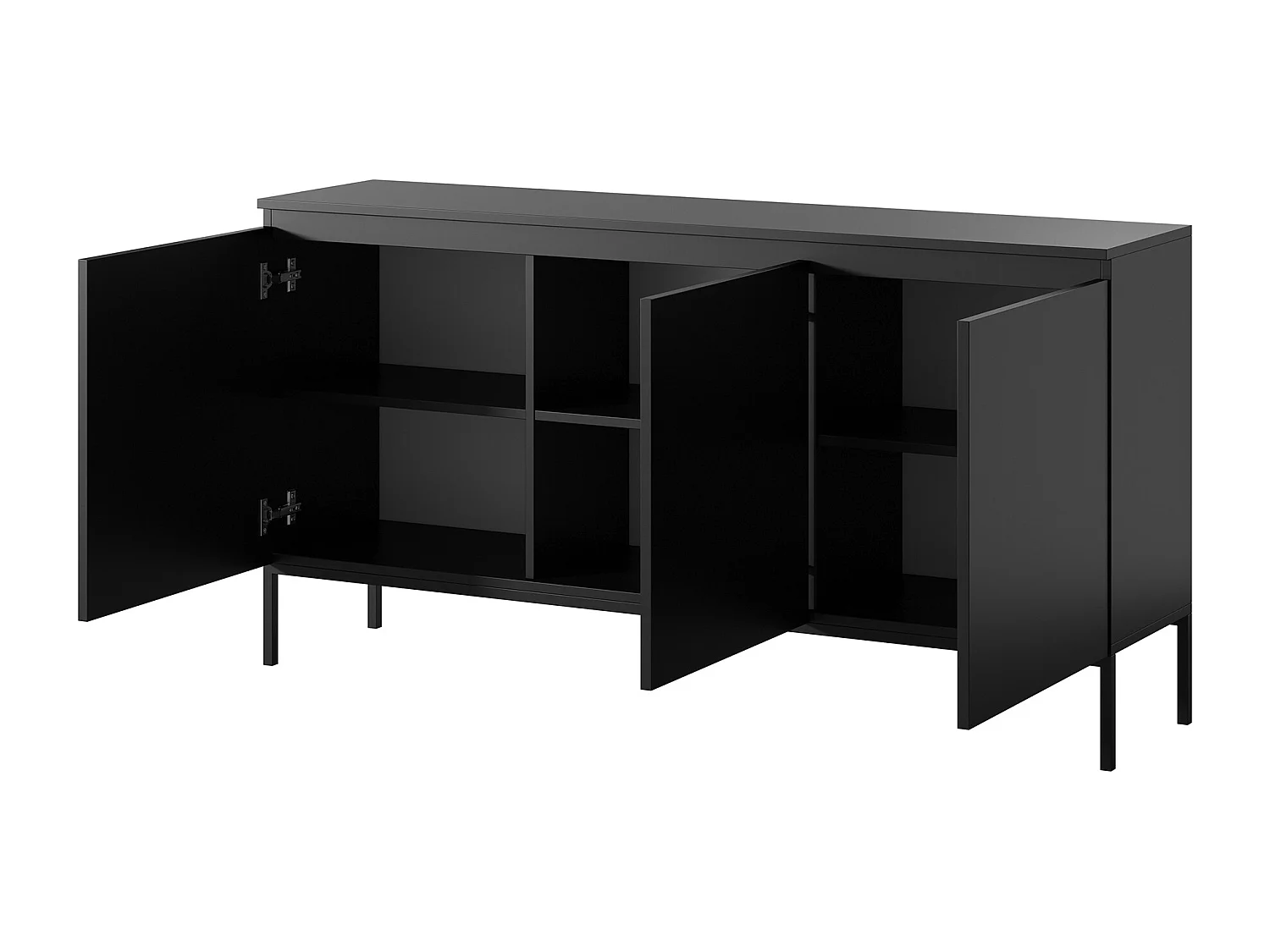 Commode à trois portes - 150 cm - noir avec pieds noirs - Bemmi