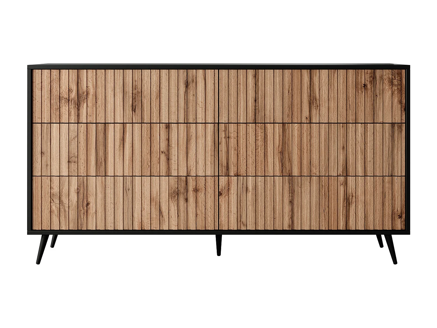 Commode avec six tiroirs - 154cm - Noir/Chene wotan - Bello