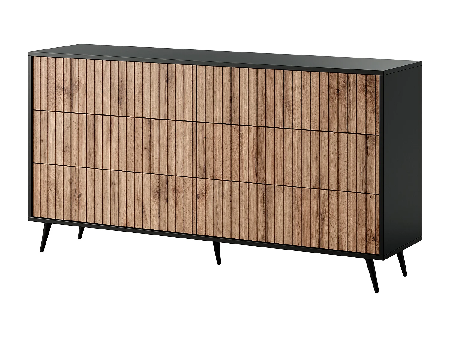 Commode avec six tiroirs - 154cm - Noir/Chene wotan - Bello