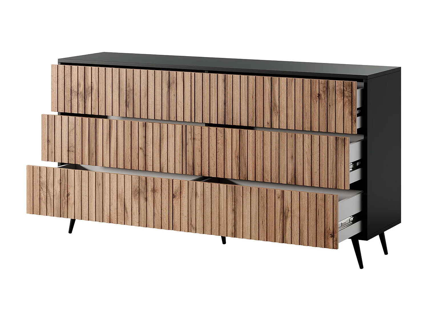 Commode avec six tiroirs - 154cm - Noir/Chene wotan - Bello