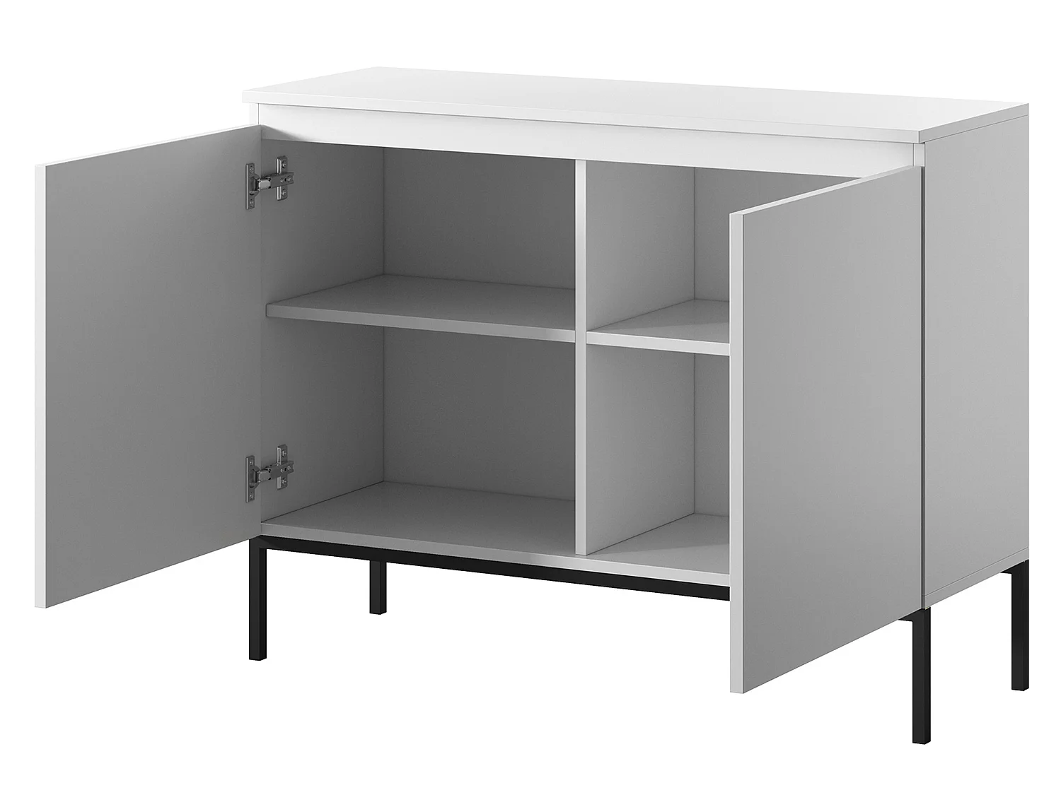 Sideboard Kommode 2-türig, Weiß mit schwarzen Beinen, 100 cm - Bemmi