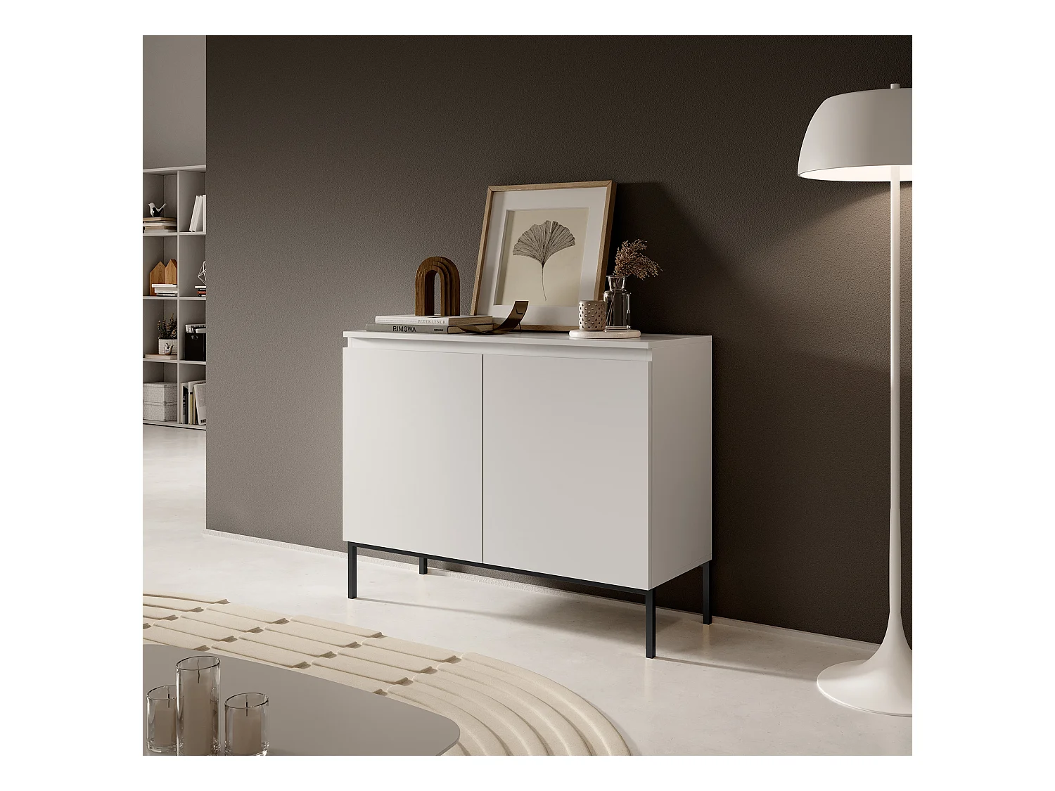 Commode à deux portes - 100 cm - blanc avec pieds noirs - Bemmi