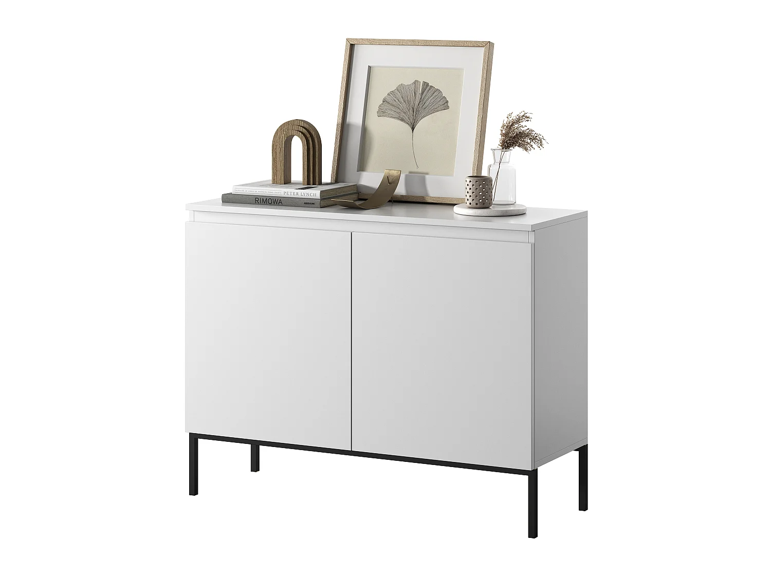 Commode à deux portes - 100 cm - blanc avec pieds noirs - Bemmi