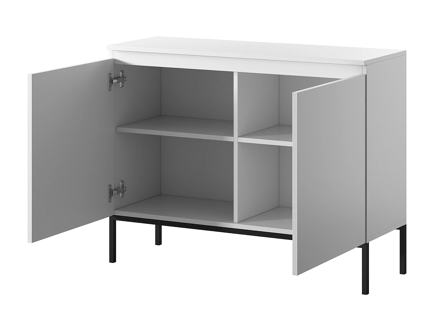 Commode à deux portes - 100 cm - blanc avec pieds noirs - Bemmi