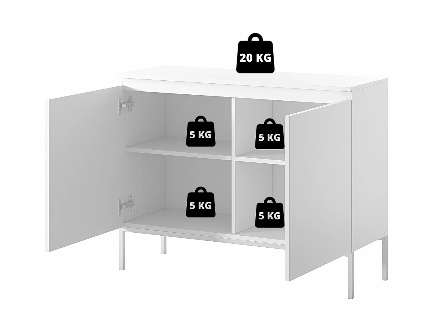 Commode à deux portes - 100 cm - blanc avec pieds noirs - Bemmi