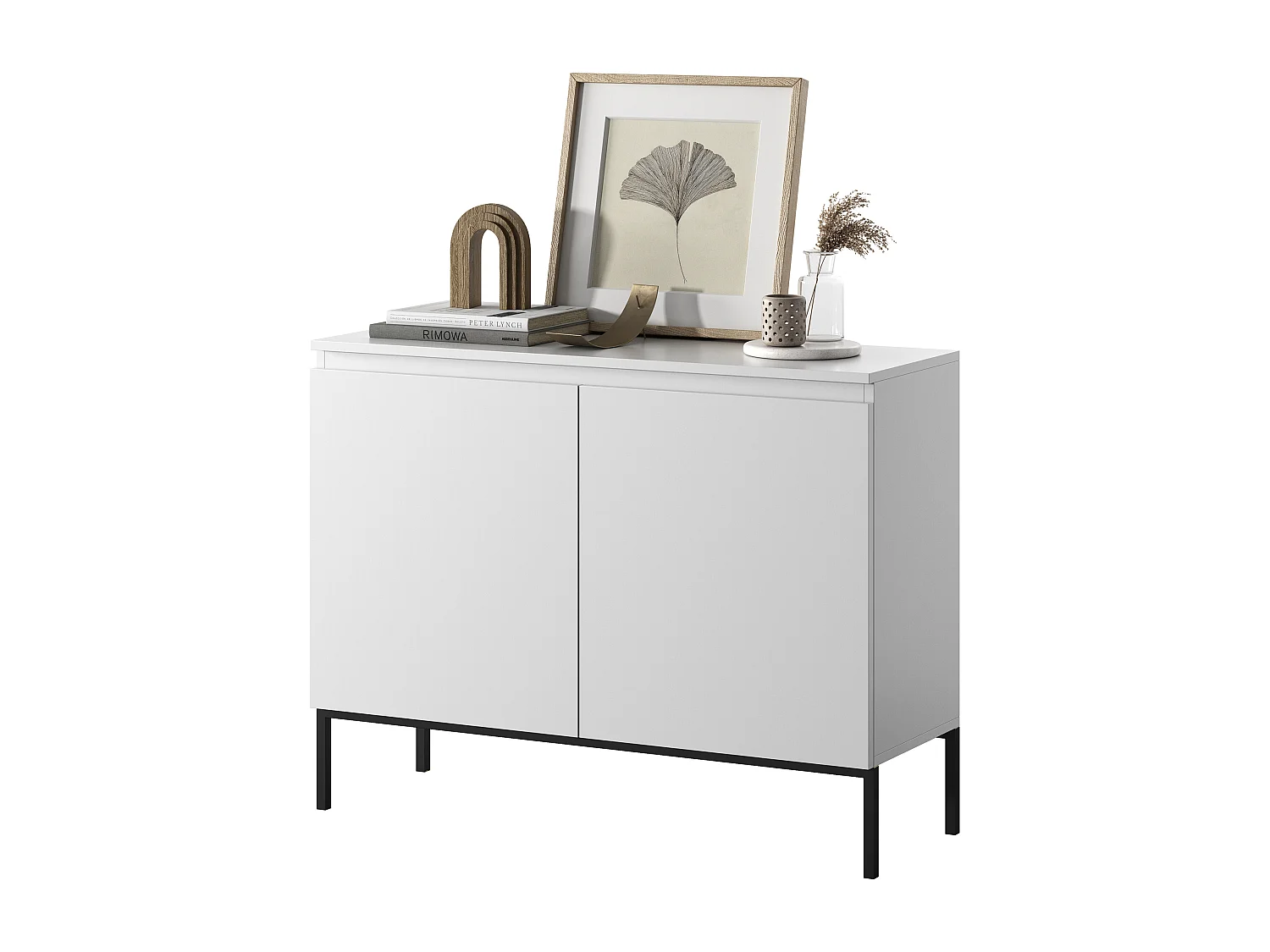 Zweitürige Kommode - 100 cm - weiß mit schwarzen Beinen - Bemmi