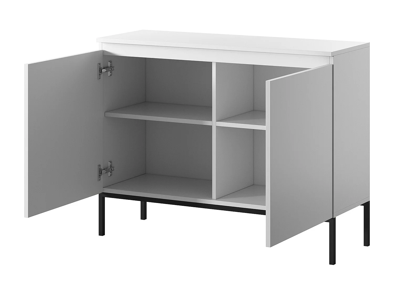 Zweitürige Kommode - 100 cm - weiß mit schwarzen Beinen - Bemmi