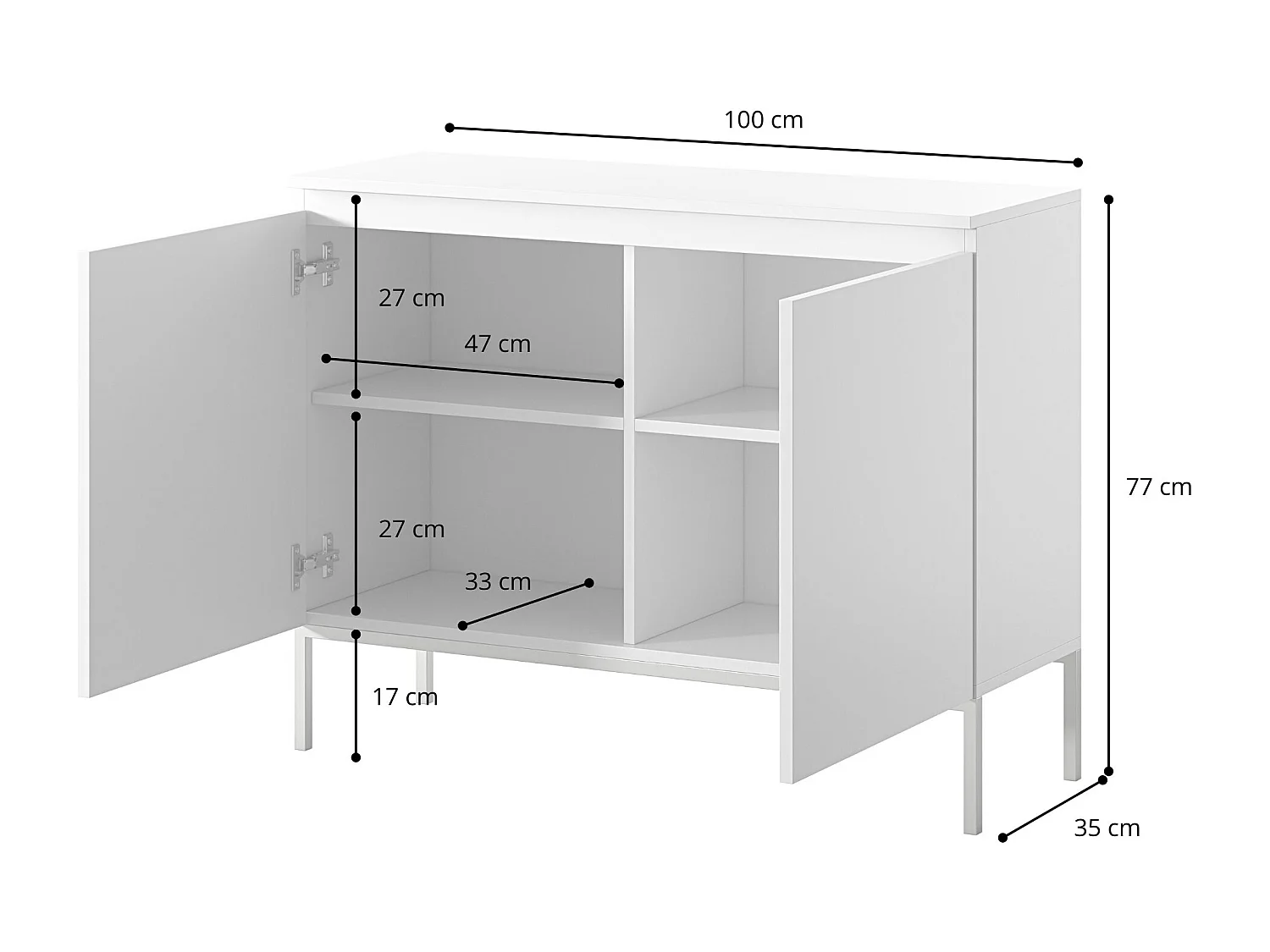 Zweitürige Kommode - 100 cm - weiß mit schwarzen Beinen - Bemmi