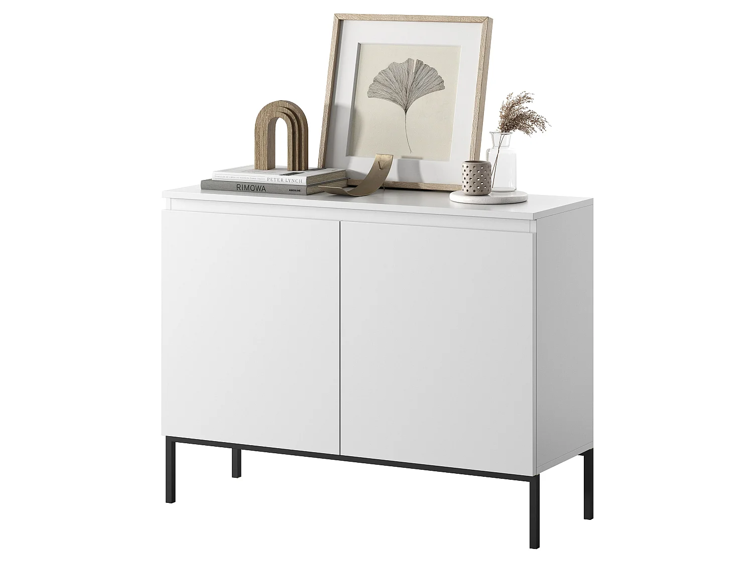 Commode à deux portes - 100 cm - blanc avec pieds noirs - Bemmi