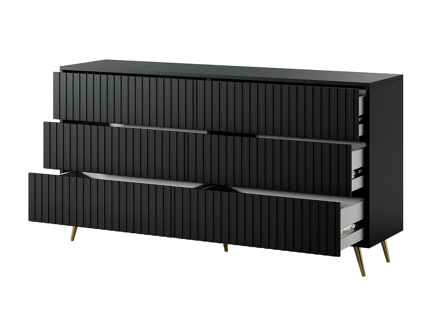 Kommode Doppelkommode mit 6 Schubladen Schwarz mit goldenen Füßen 154 cm - BELLO