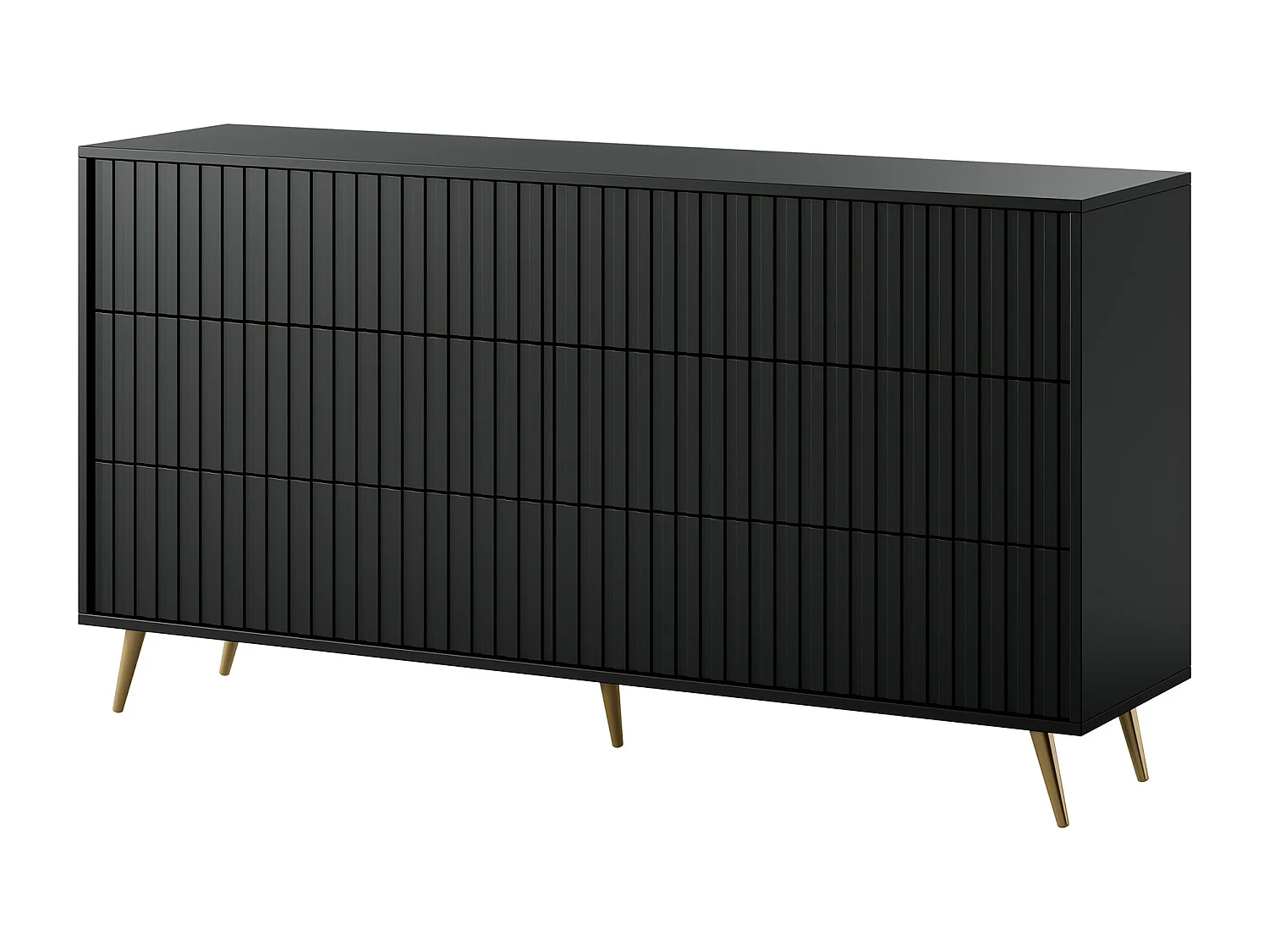 Commode avec six tiroirs - 154cm - Noir avec pieds dorés - Bello