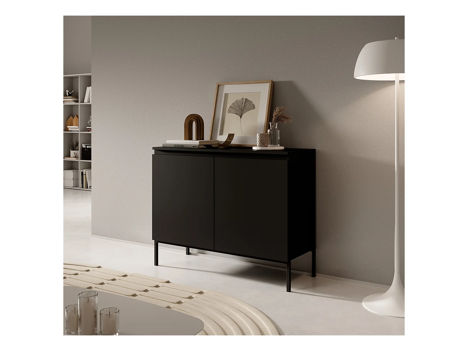 Commode à deux portes - 100 cm - noir avec pieds noirs - Bemmi