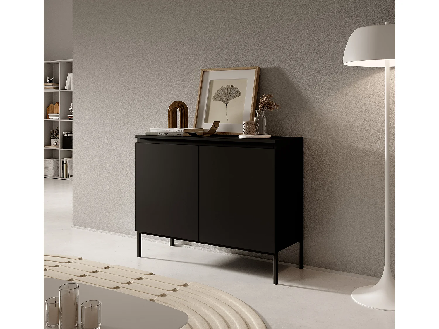 Commode à deux portes - 100 cm - noir avec pieds noirs - Bemmi