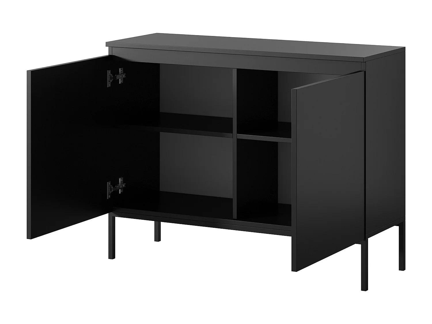 Commode à deux portes - 100 cm - noir avec pieds noirs - Bemmi