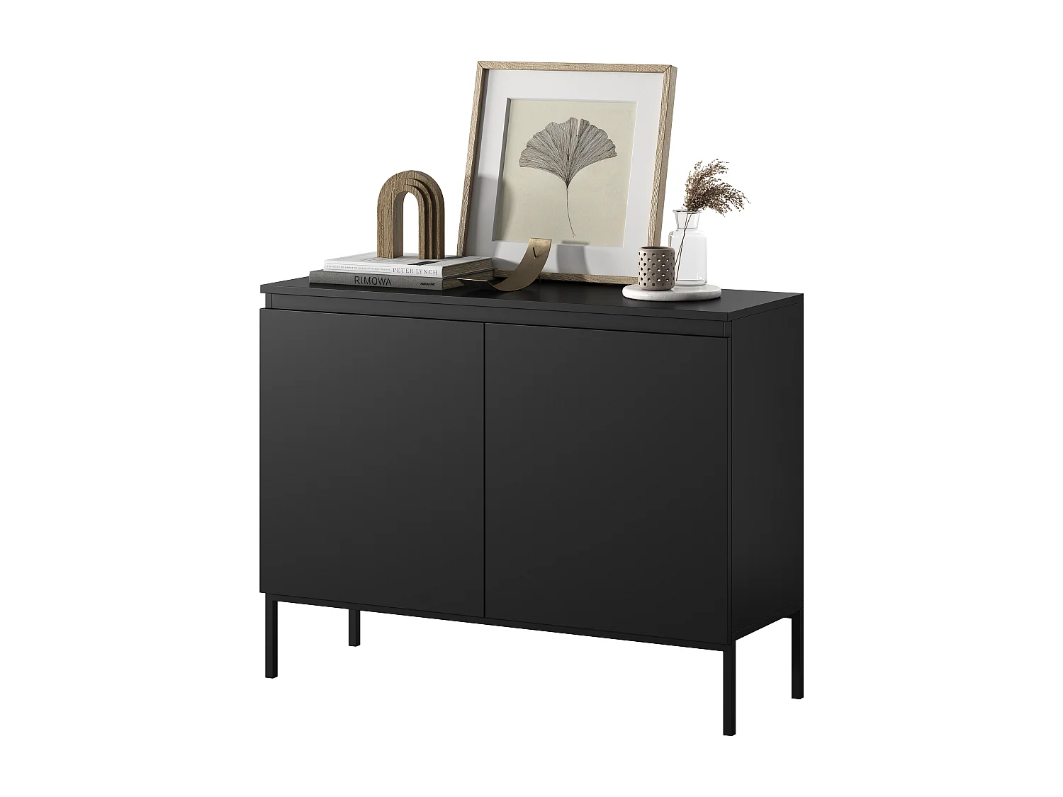 Commode à deux portes - 100 cm - noir avec pieds noirs - Bemmi