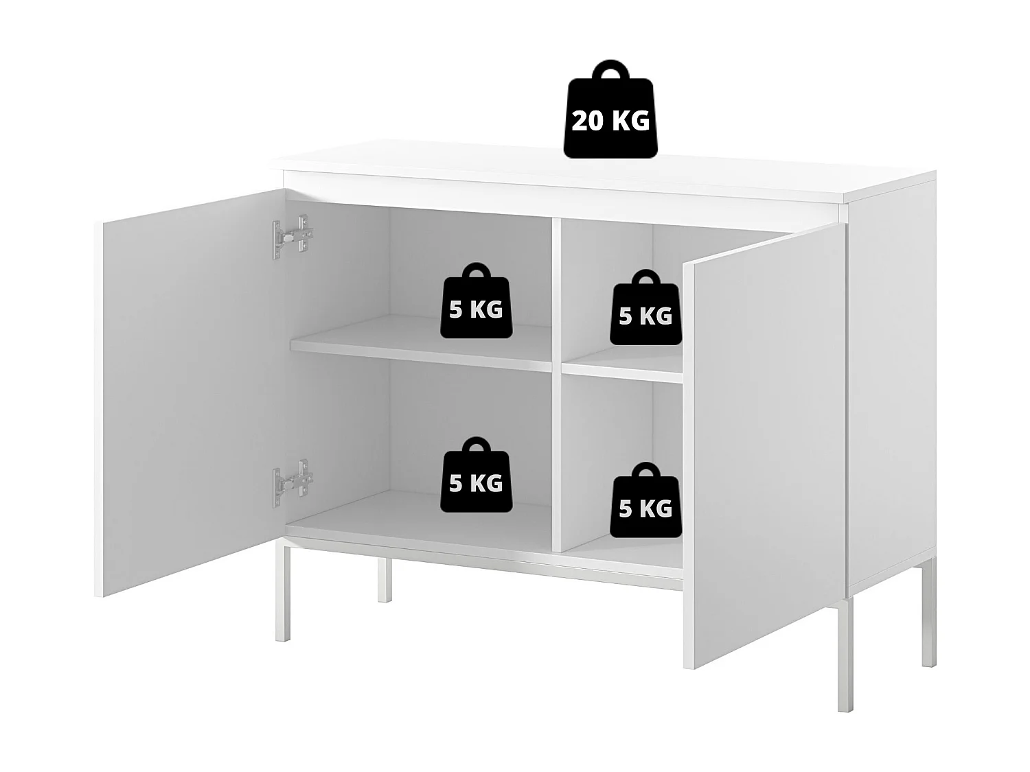 Commode à deux portes - 100 cm - noir avec pieds noirs - Bemmi