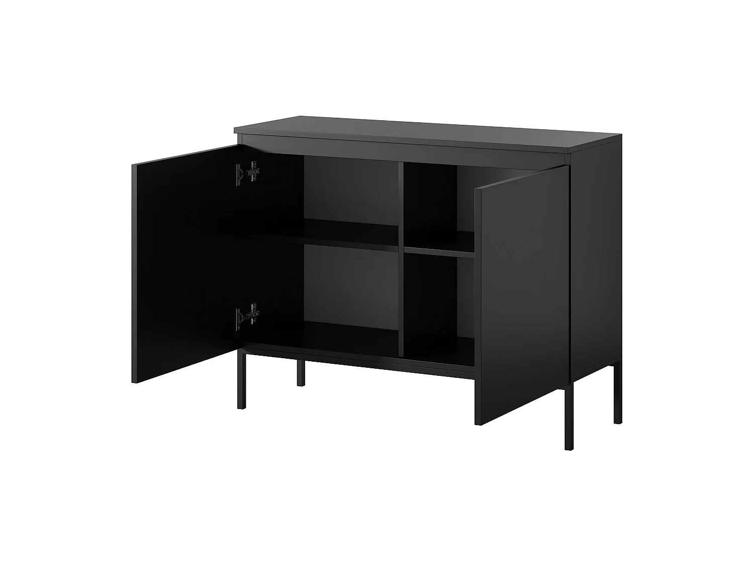 Commode à deux portes - 100 cm - noir avec pieds noirs - Bemmi