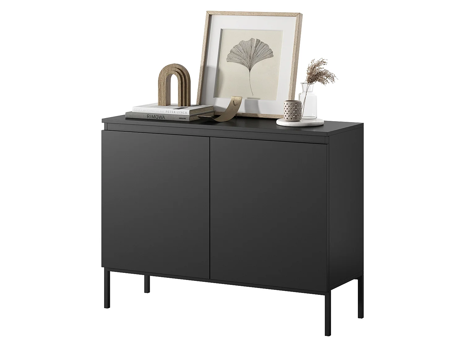 Commode à deux portes - 100 cm - noir avec pieds noirs - Bemmi