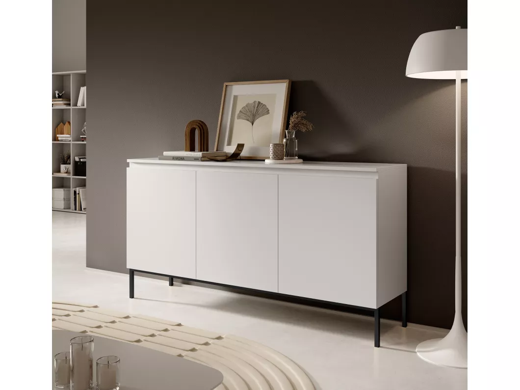 Kauf Unique Sideboard Kommode 3-türig, Weiß mit schwarzen Beinen, 150 cm - Bemmi