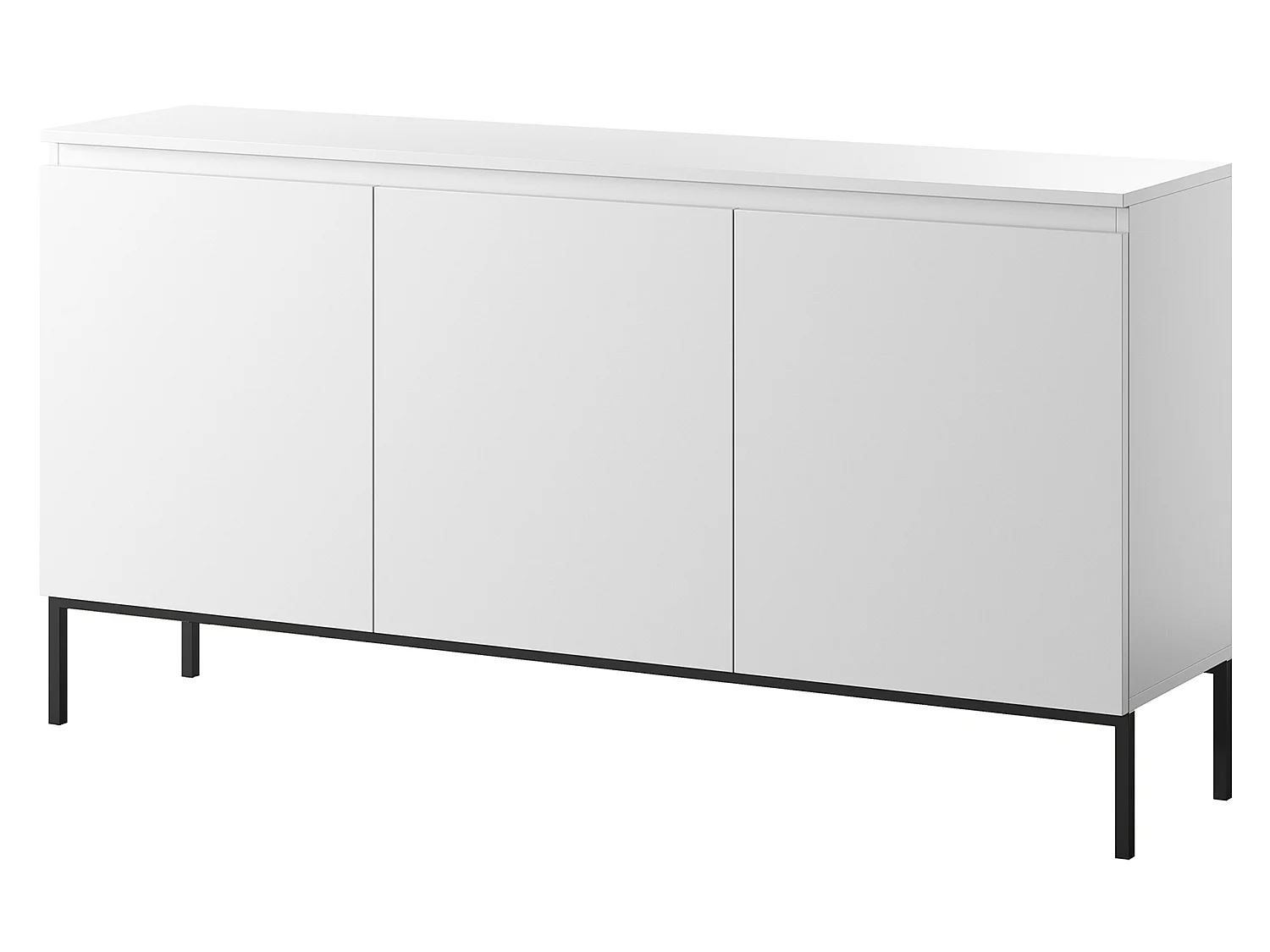 Commode à trois portes - 150 cm - blanc avec pieds noirs - Bemmi