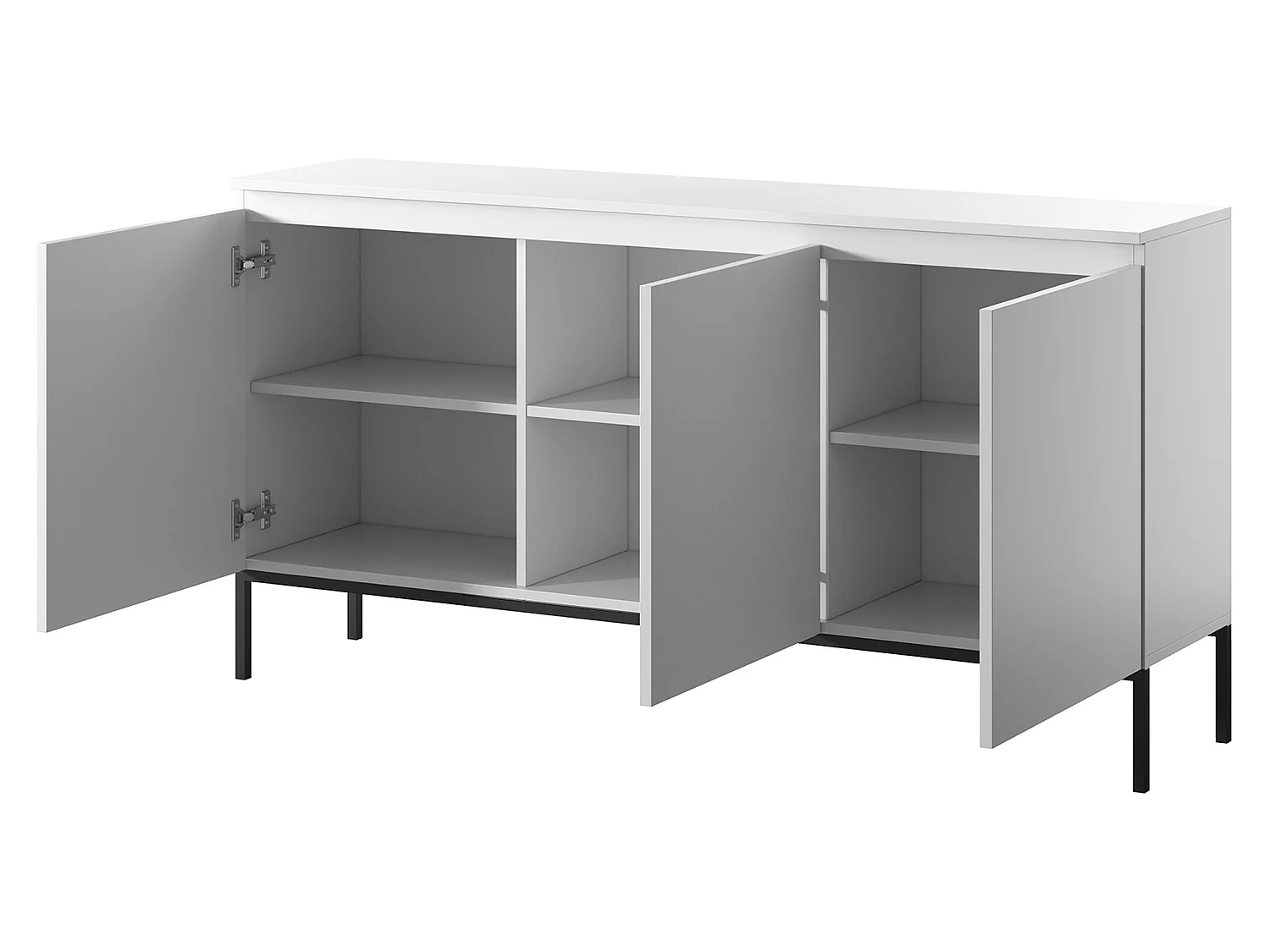 Commode à trois portes - 150 cm - blanc avec pieds noirs - Bemmi