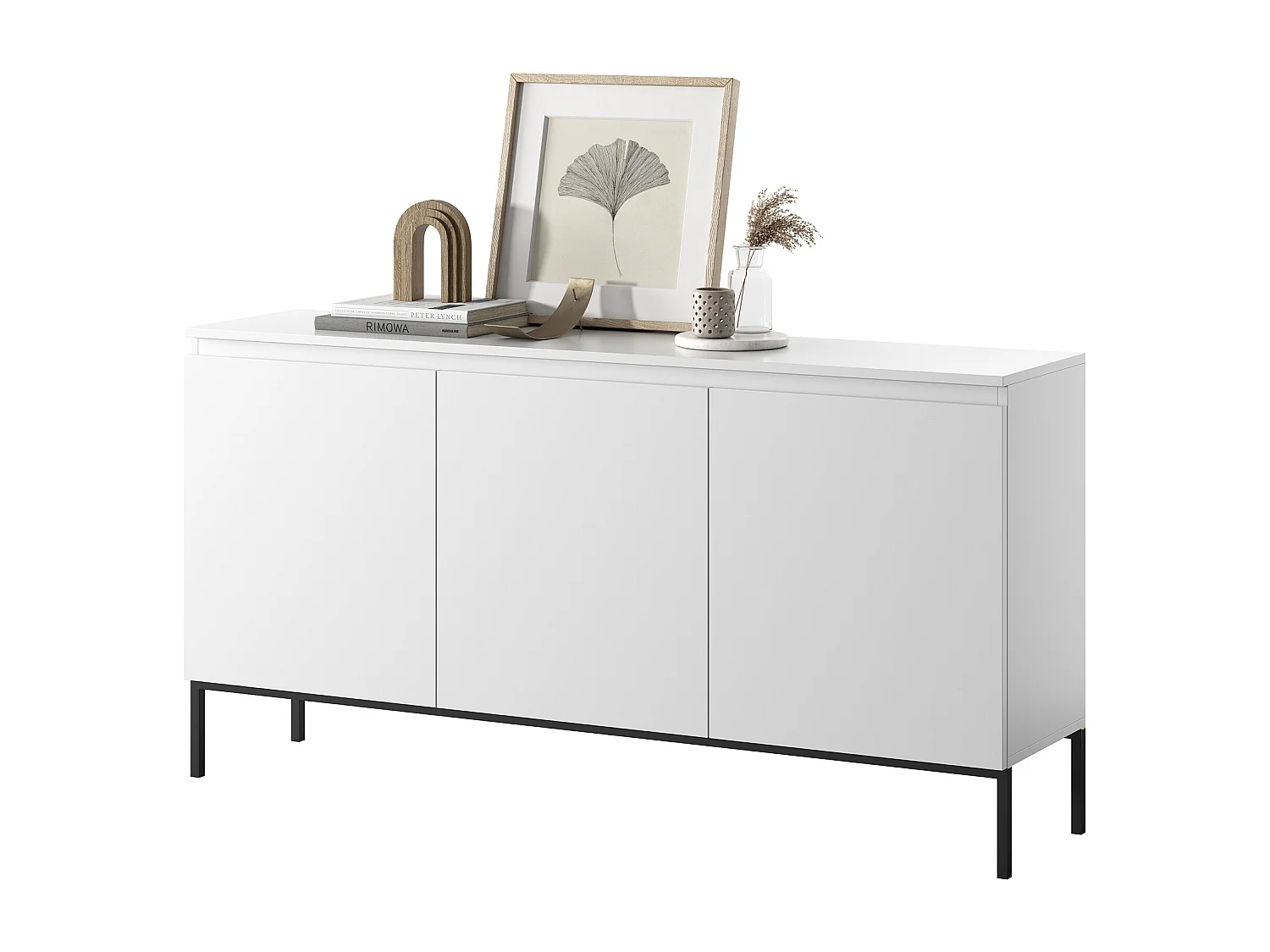 Dreitürige Kommode - 150 cm - weiß mit schwarzen Beinen - Bemmi