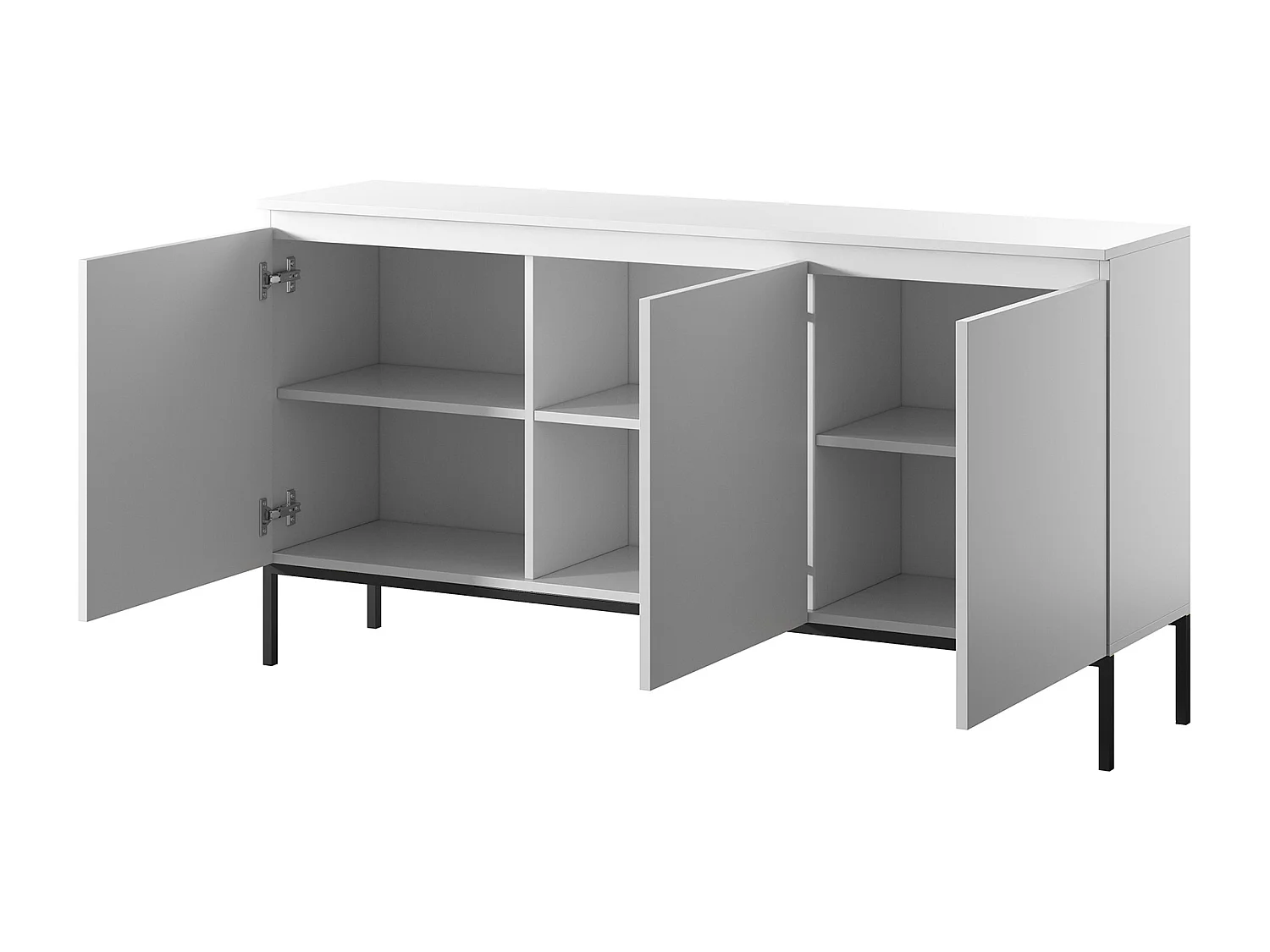 Dreitürige Kommode - 150 cm - weiß mit schwarzen Beinen - Bemmi